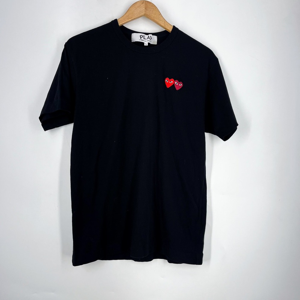 Comme des Garcons Play Mens Double Heart Logo T-Shirt Black Size‎ Large